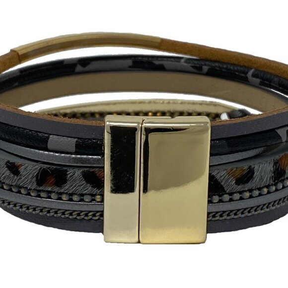Goldtone Wild Stripe Multi-Strap Hinge Bangle - Picture 1 of 3